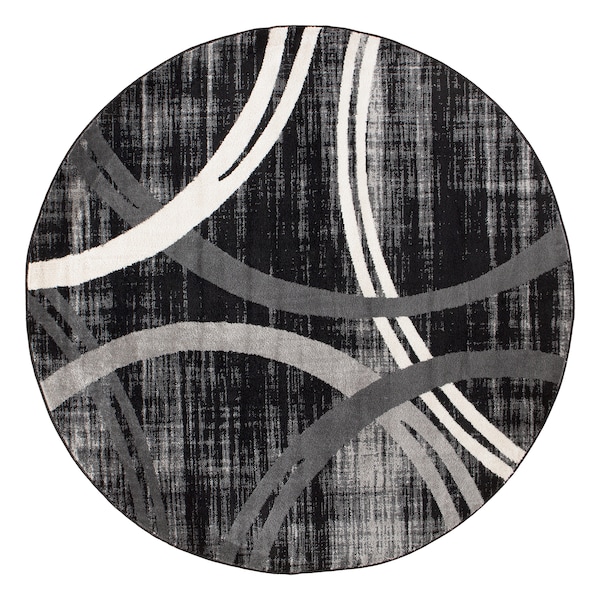 World Rug Gallery Modern Wavy Circles Design 6'6'' Round Black 377BLACK6RND - main